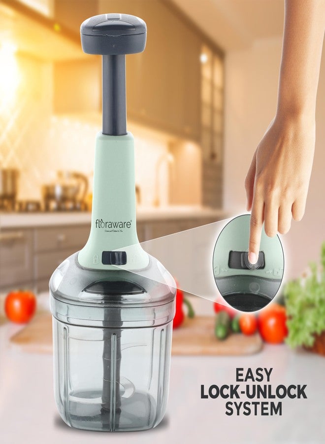 Floraware Food Chopper Steel Large Manual Hand-Press Vegetable Chopper Mixer Cutter to Cut Onion, Salad, Tomato, Potato (Pista, 900ML) - Image 3